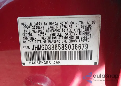 2008 Honda Fit Sport z USA, uszkodzony, nr VIN JHMGD38658S036679